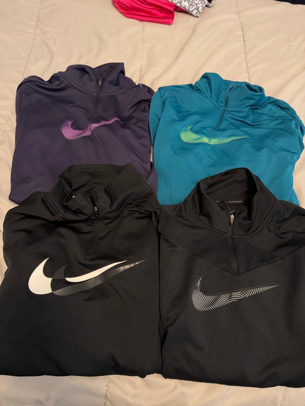 Nike Quarter-Zip Pullover Tops in Teal, Purple and Black (4 total)